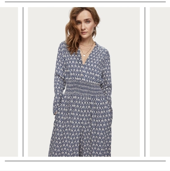 SCOTCH & SODA Blue & Cream Long Sleeve Jumpsuit All In One Size Medium - Picture 4 of 15